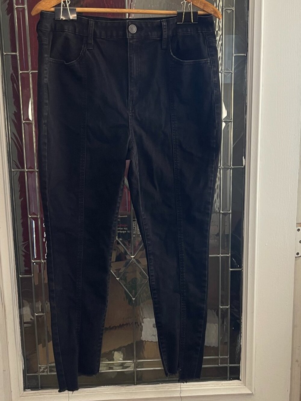 SO Ultimate High Rise Ankle Jegging Raw Hem Black Split Front Jeans Sz 17